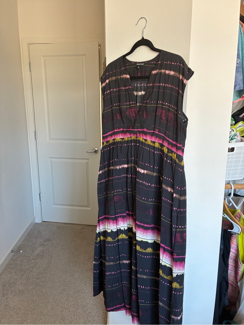 Black Tie-Dye Stripe Maxi Dress with Pink & Yellow Accents